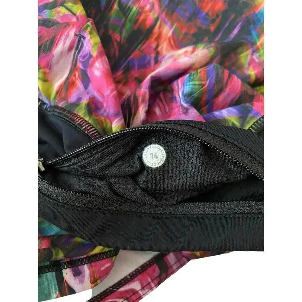 Lululemon Hyper Flow Pink Multi Black Print Pace Rival Mid-Rise Skirt Size 14
